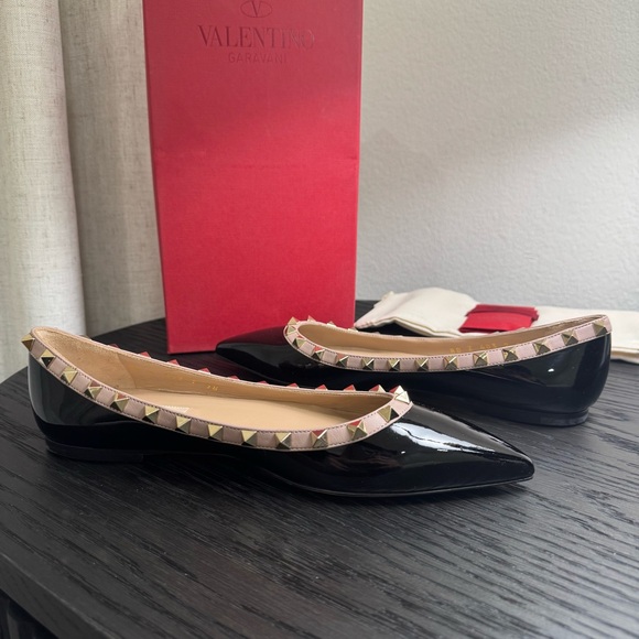 Valentino Garavani Rockstud Ballet Flats Patent Black 38 - Picture 6 of 11